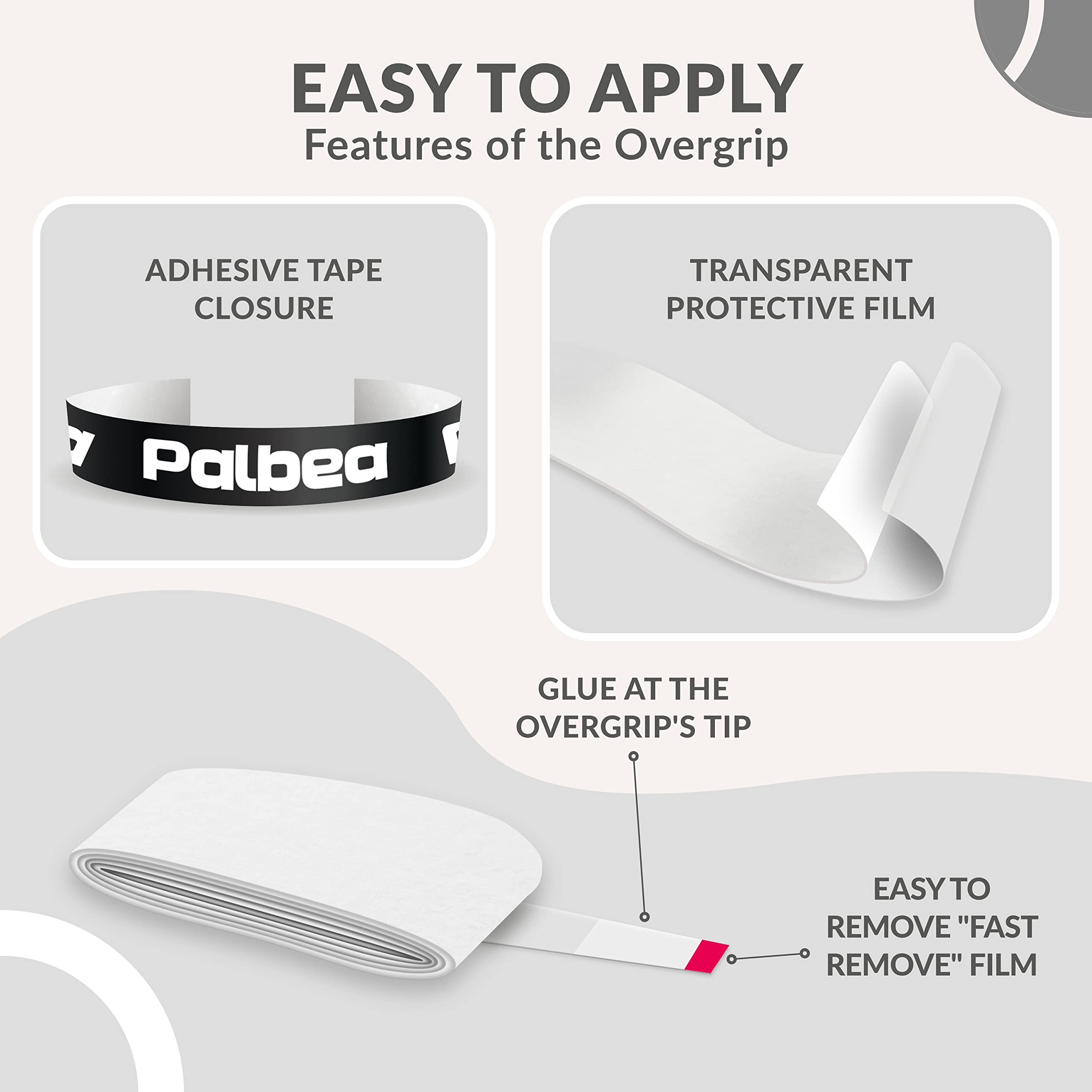 Palbea Padel OverGrip in White - Extra Tacky - Pack of 60 - Superior Sweat Absorption - Non-Slip Grip Tape for Padel & Tennis Rackets - Soft Feel -