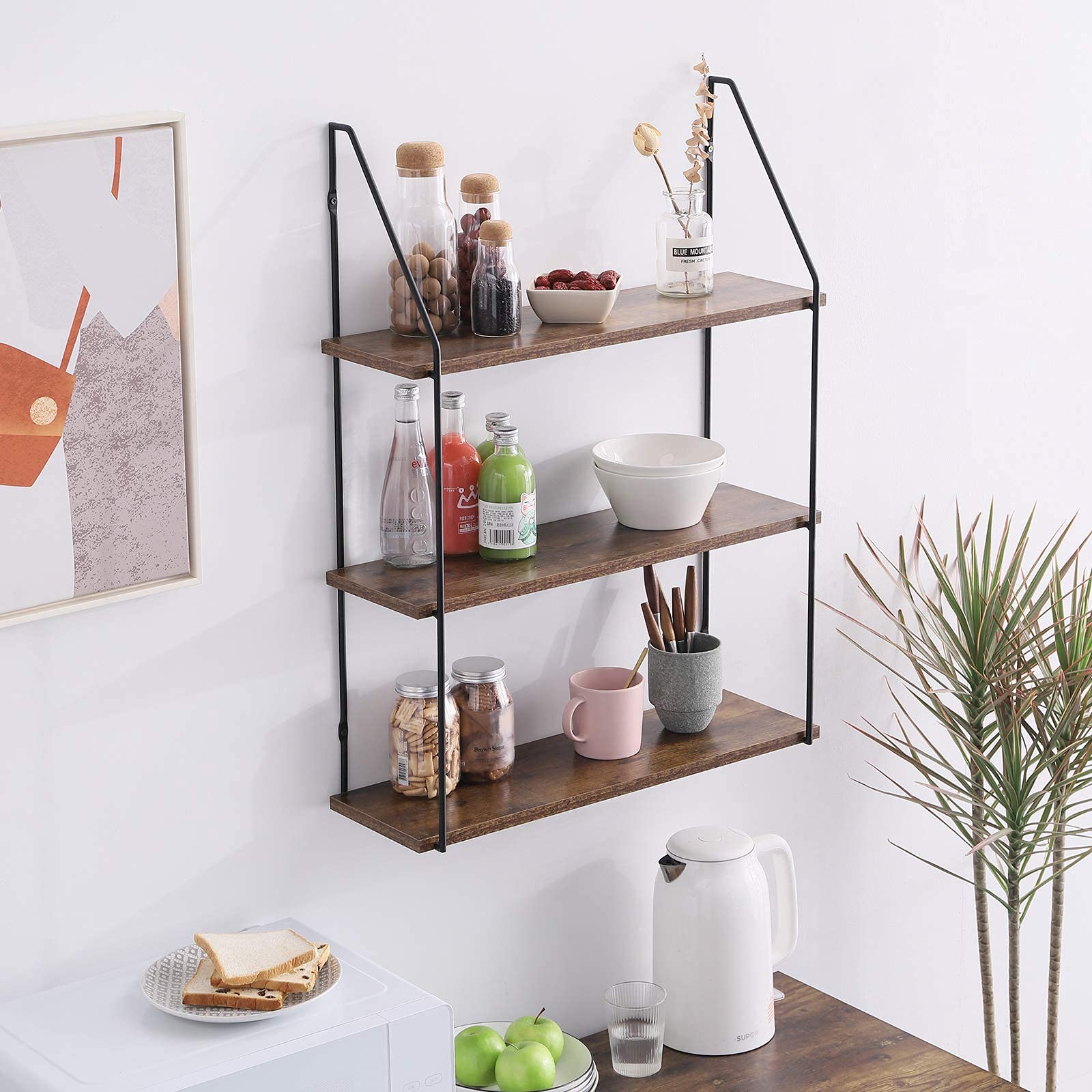 IBUYKE Floating Shelves, Wall Shelf Outdoor, 60x20x80cm, Shelving Unit for Wall, Plant Stand, Kitchen Spice Rack, Storage Organiser Shelf for Bedroom,