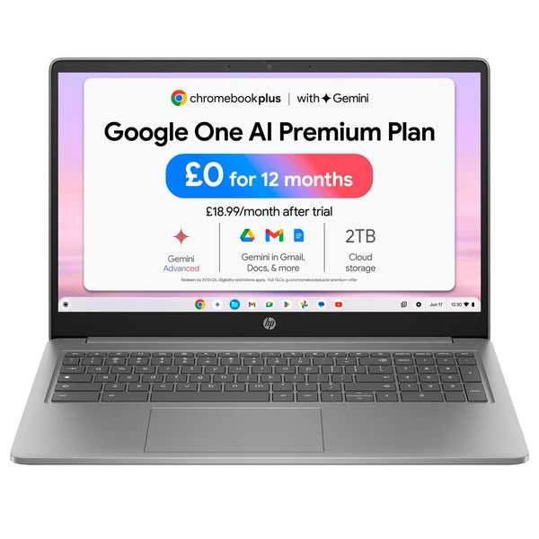 HP Chromebook 14" | Intel Processor N100 Processor| 4 GB RAM | 128 GB Flash Storage | Intel UHD Graphics | HD Display | Up to 12hrs battery | Chrome OS | Dual Speakers | Glacier Silver | 14a-nf0002sa