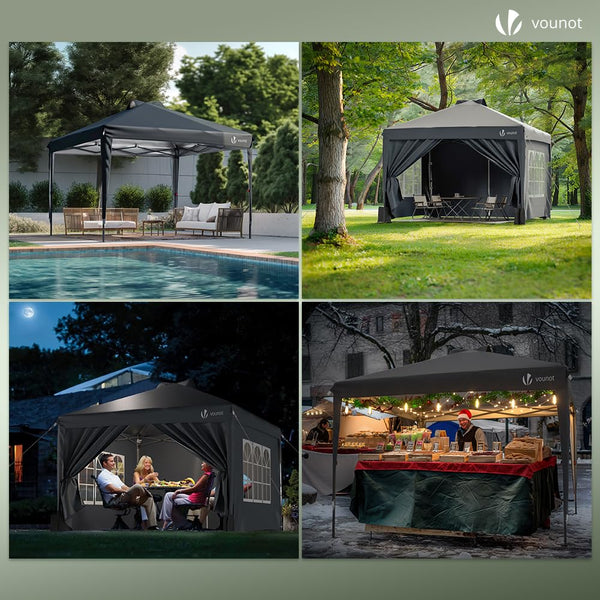 VOUNOT® 3m x 3m Pop Up Heavy Duty Gazebo with Sides, Central Lock System & 4 Weight Bags & Carry Bag, Marquee Garden Party Tent Outdoor, Green