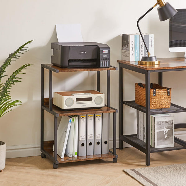 IBUYKE Printer Stand with Storage Shelf,3 Tier Printer Table with Wheels,Printer Cart for Home Office Organization, Rolling Cart Stand for Heat Press