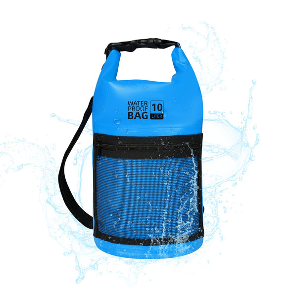 Bojury Waterproof Dry Bag Backpack 30L with Mesh Pocket Adjustable Strap - Roll Top Portable Dry Sack for Kayaking Boat Tour Canoe Swimming Snow Boarding-Blue Fishing Rafting