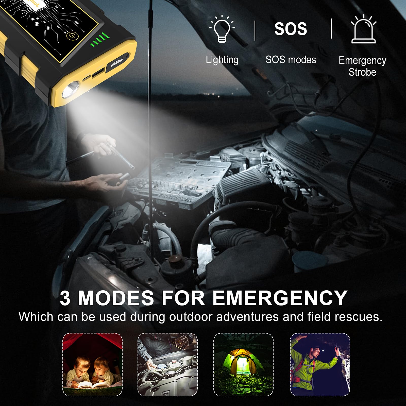 lifBetter 3500A Portable Jump Starter Power Pack, 12V Car Battery Booster Jump Starter Power Pack(Up to 10.0L Petrol and 6.5L Diesel Engines) with LCD Screen, 3 modes LED Flashlight (3500A)