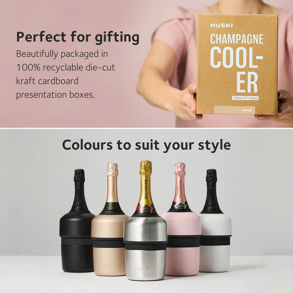 Huski Champagne Cooler | New | Award-Winning Iceless Design with Detachable Bottle Stopper | Keeps Wine Cold up to 6 Hours | Fits Most 750ml