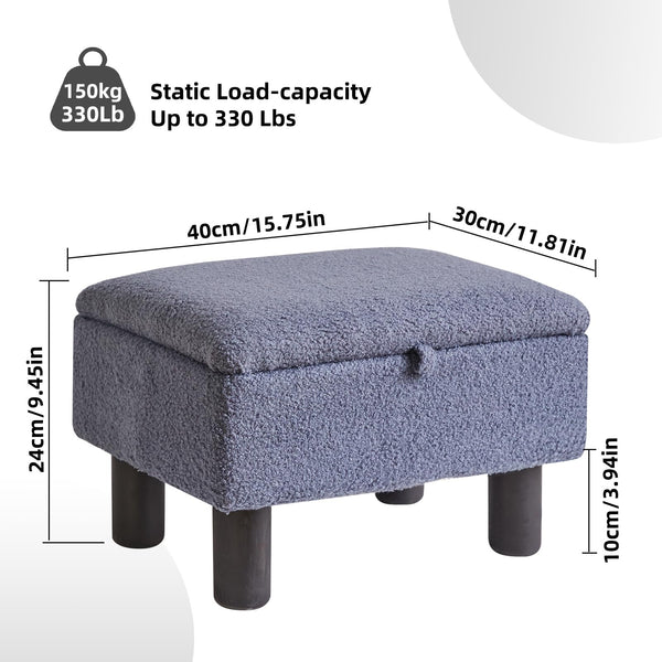 Aibiju Small Footstool Ottoman with Storage, Faux Teddy Fur Ottoman Pouffe Stool Change Shoe Footrest with Wood Legs for Living Room Bedroom, Blue