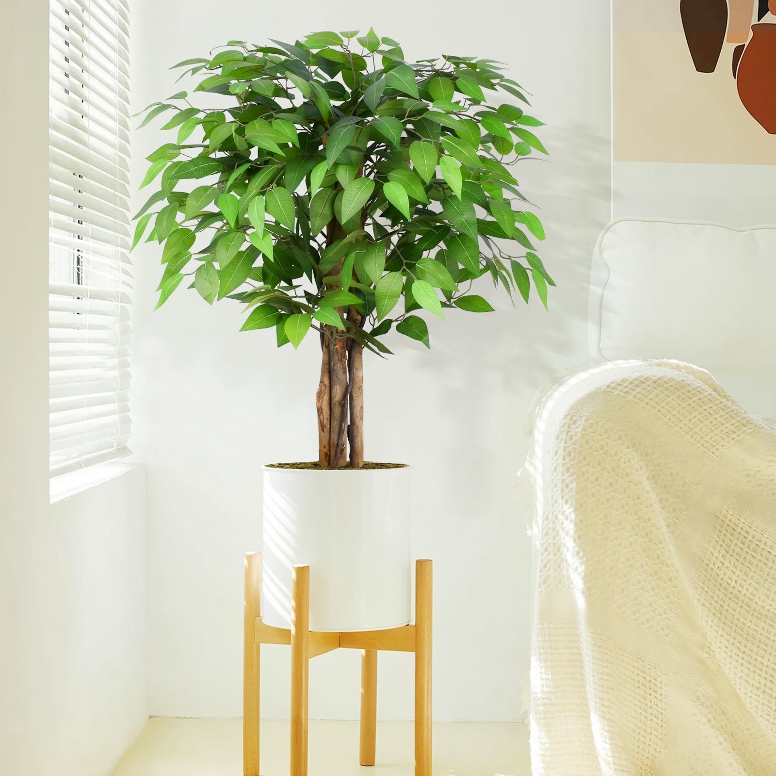 Keeplush 3ft Ficus Artificial Trees with Natural Curved Trunks, 90cm Tall Artificial Plants Tree for Indoor, Fake Ficus Tree Green Lifelike Home Decor