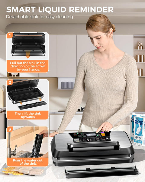 95 kPa Vacuum Sealer Machine, 230W Food Vacuum Sealer with Double Heat Seal 10-In-1 Multi Modes Vac Pack Machine Set with Cutter, 1 Bag Roll & 10 Precut Bags and Accessory Hose