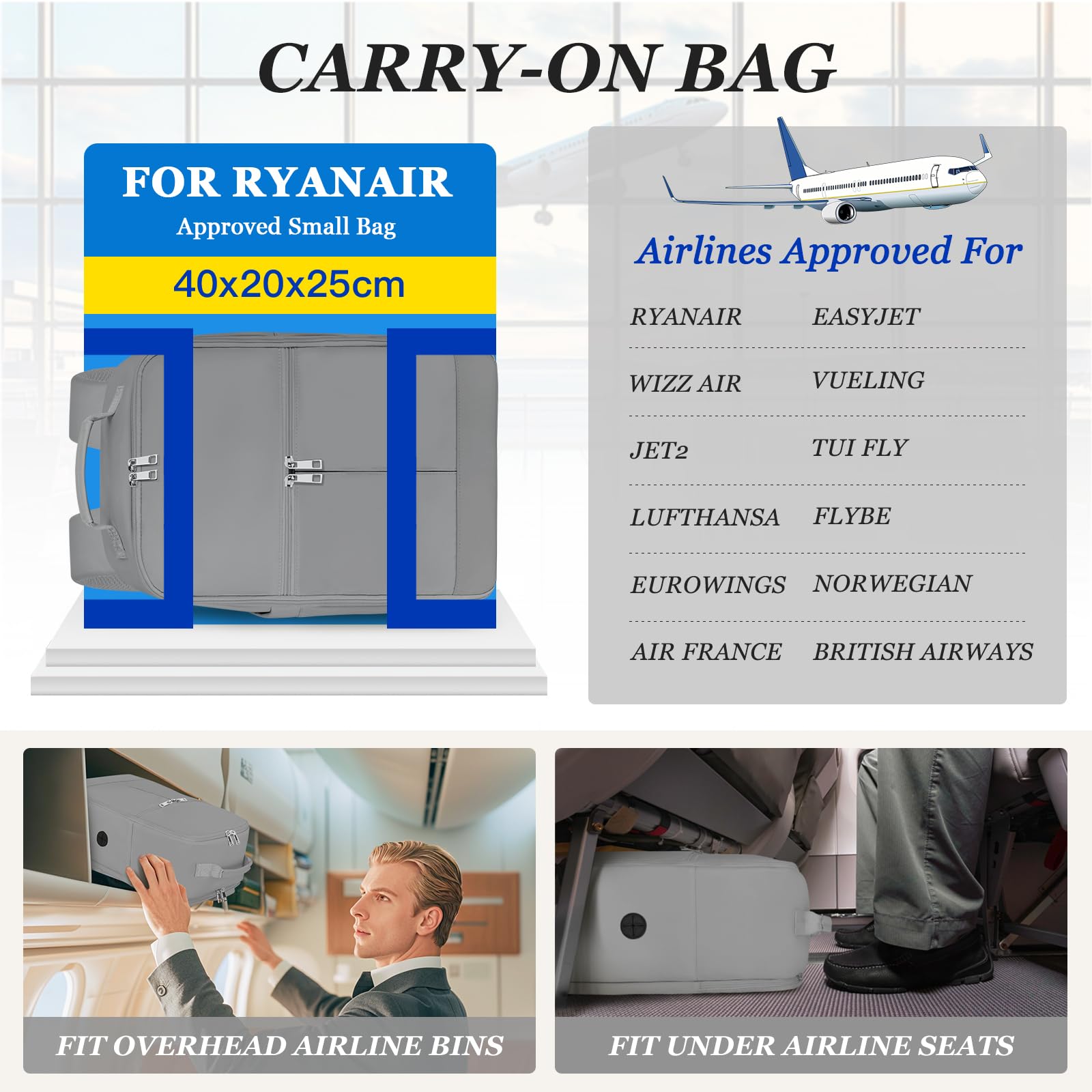 Cabin Bags 40x20x25 for Ryanair Underseat Carry-Ons Travel Backpack, Hand Luggage Backpack Cabin Size 20L, Laptop Backpacks Small Travel Bag