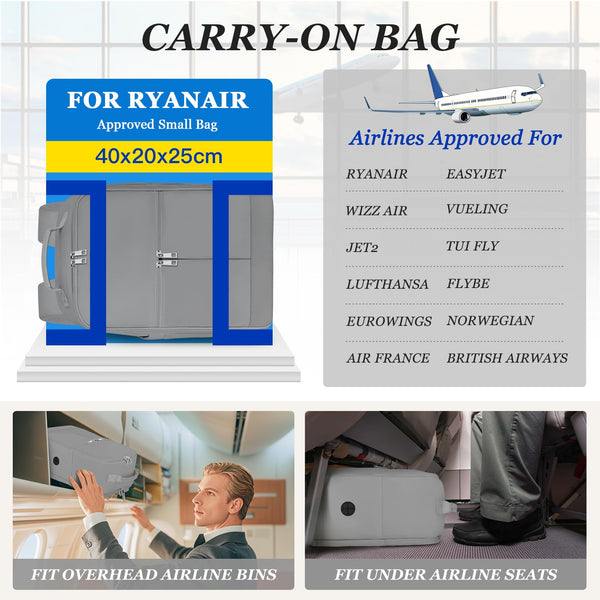 Cabin Bags 40x20x25 for Ryanair Underseat Carry-Ons Travel Backpack, Hand Luggage Backpack Cabin Size 20L, Laptop Backpacks Small Travel Bag