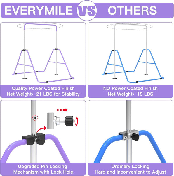EVERYMILE Gymnastics Bars, Junior Training Kip Bar Gymnastics Equipment for Home,Adjustable Height Folding Horizontal Bar with Gymnastic Rings for Kid