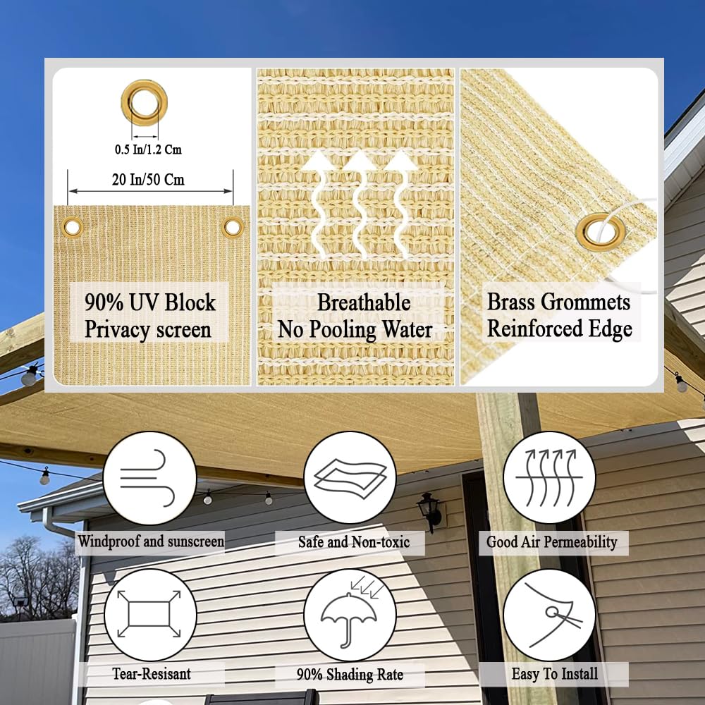 Vocray 90% Sun Shade Cloth for Garden, 1.8X3M Breathable Sunshade Mesh Fabric with Grommets, UV Protection Shade Netting, Pergola Shade Roof Cover