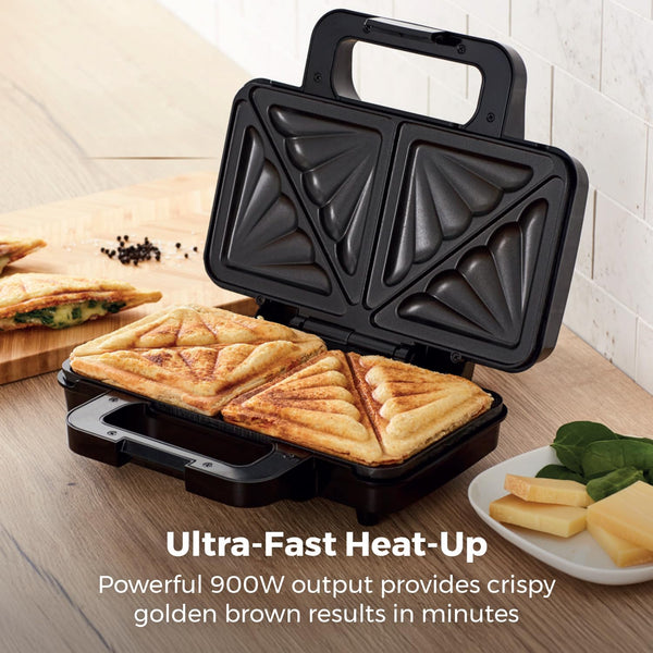 Tower T27032 3-in-1 Deep Filled Snack Maker with Non-Stick Coated Plate and Automatic Temperature Control, 900W, Stainless Steel