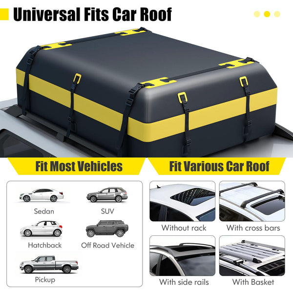 COSTWAY 15/21 Cubic Feet Car Roof Bag, 100% Waterproof Roofing Cargo Carrier with Anti-Slip Mat, Combination Lock & Straps, Rooftop Luggage Storage Box (Black, 21 Cubic Ft/600L)