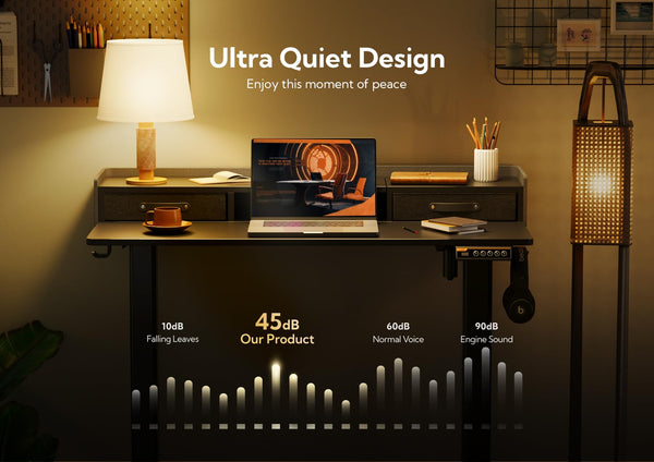 Claiks Electric Standing Desk with Drawers, 120x60cm Height Adjustable Desk with Storage Shelf and Splice Board, Stand Up Desk for Home Office, White Frame/Maple Top