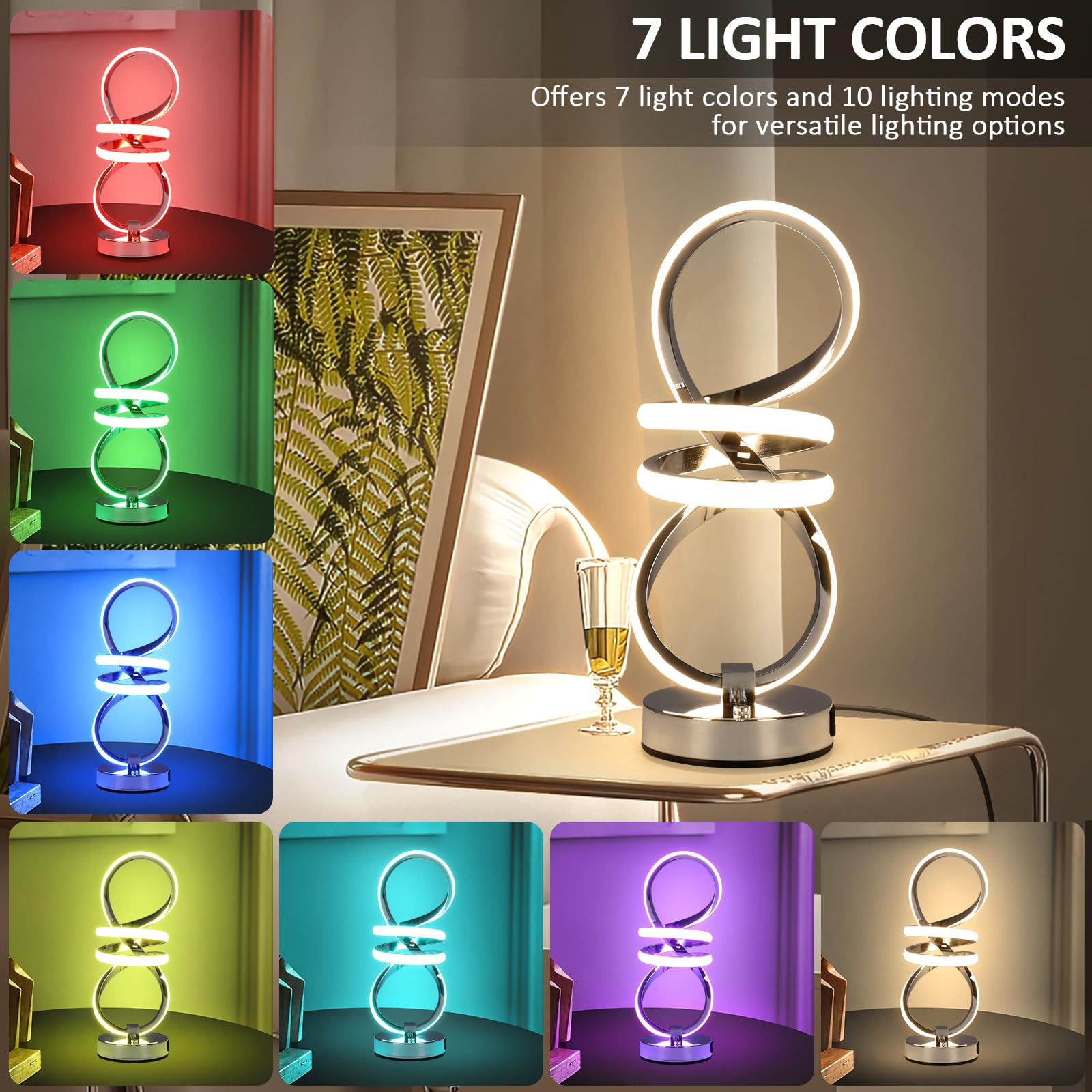 EIDISUNY RGB Bedside Table Lamp,Touch Control Dimmable Lamp with 6 Color Changing and 3 Levels Warm White,LED Modern Nightstand lamp with USB Ports,