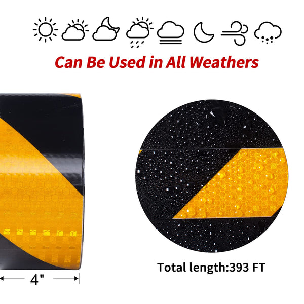 XFXIA Reflective Tape - Yellow & Black, 10cm x 20m, Waterproof, Self-Adhesive Warning Tape for Vehicles, Cars, Trailers, Outdoors