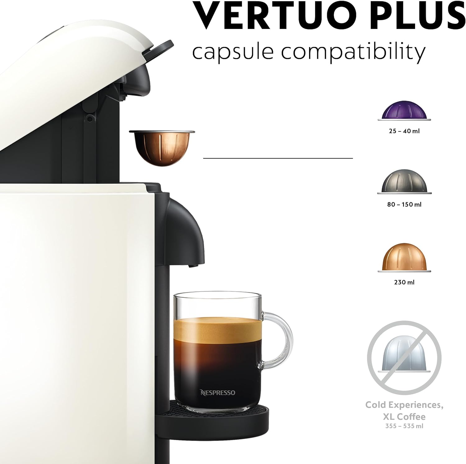 Nespresso Vertuo Plus Automatic Pod coffee machine for Americano, Decaf, Espresso by Krups in White [Amazon Exclusive]
