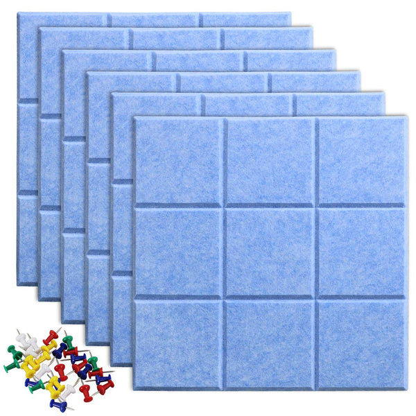 Uoisaiko Large 30x30cm Felt Board Tiles with 30 Pins, Pack of 6 Bulletin Board Notice Boards for Home Office Kitchen, Self Adhesive Pin Board Wall Tiles for Photos Memos