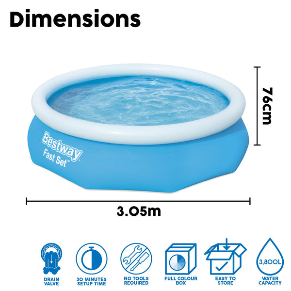 Bestway 6ft x 20in Blue Round Fast Set Inflatable Above Ground Pool