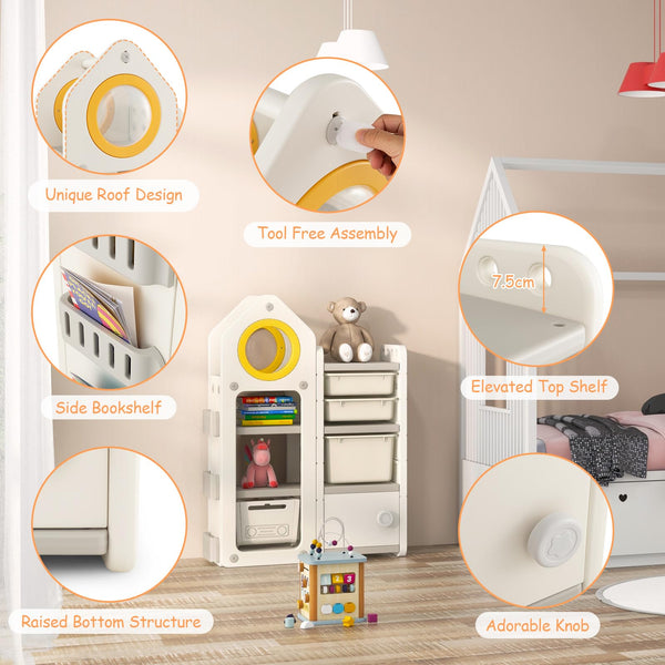 COSTWAY Kids Storage Units, Children Toy Organizer with Plastic Bins, Pull-Out Drawers and Door Cabinet, Toddler Storage Chest for Nursery Playroom Bedroom (Car Shape, 112 x 35 x 66cm)