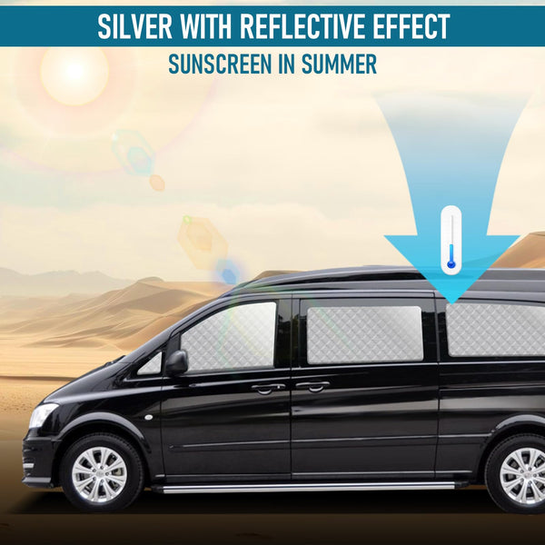 MaxAwe 8Pcs Internal Thermal Blind Set Fits for VW T5/T6 LWB, Luxury Sunshade Wrap Cover Kit, Window Front Screen Cover, Summer Uv Sun Blind & Winter Insulation Cover for VW Campervans & Motorhome