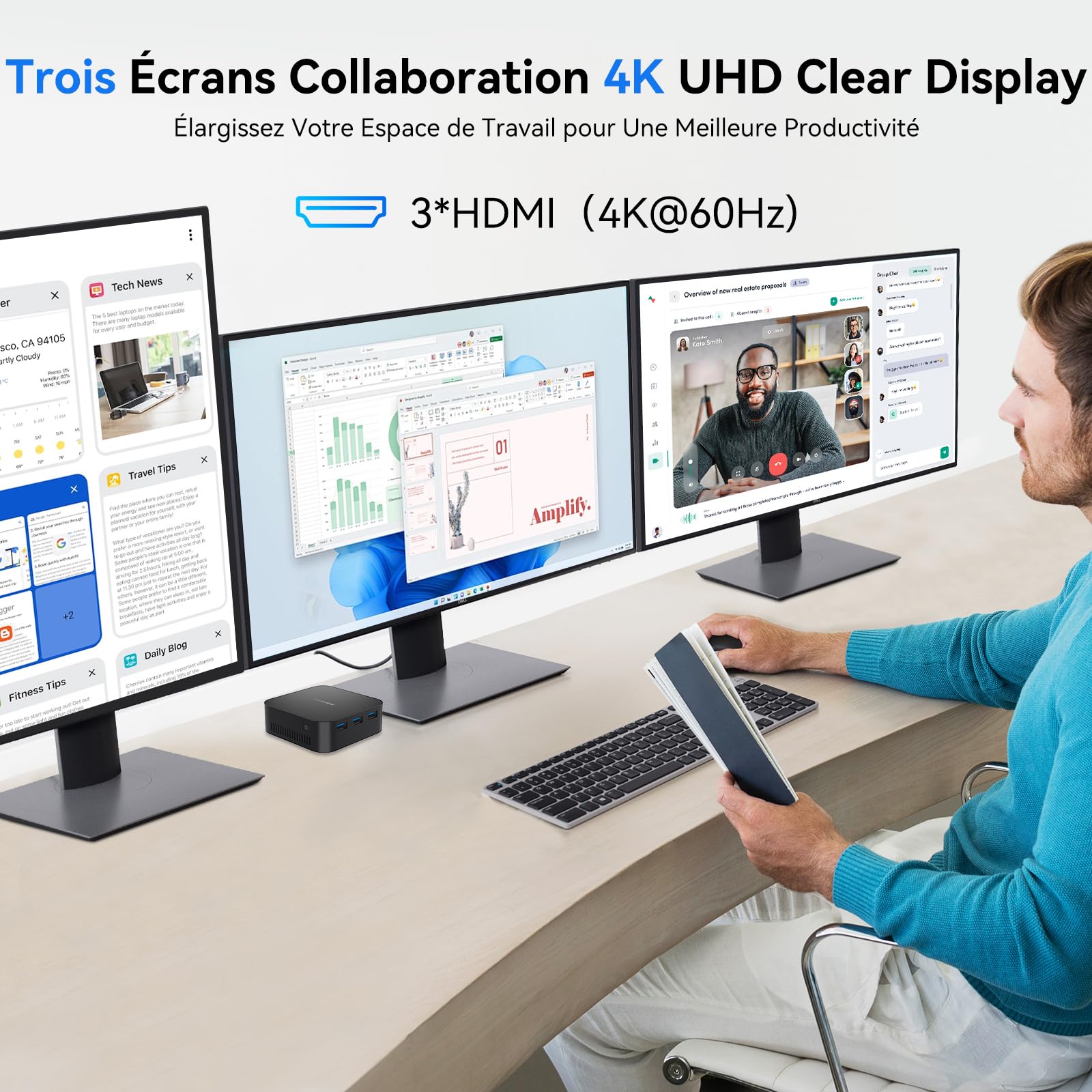 Blackview MP100 Aesthetic Mini PC Win 11 Pro, Ultra-Fluid 144Hz, AMD Ryzen 7430U, 16GB RAM 512GB SSD Mini Desktop Computer, Smart RGB, 3-Year Guarantee, WiFi 6/BT 5.2, Triple 4K Display for Home