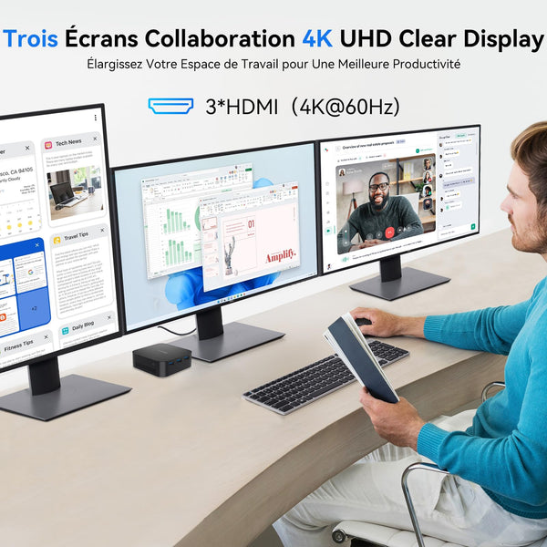 Blackview MP100 Aesthetic Mini PC Win 11 Pro, Ultra-Fluid 144Hz, AMD Ryzen 7430U, 16GB RAM 512GB SSD Mini Desktop Computer, Smart RGB, 3-Year Guarantee, WiFi 6/BT 5.2, Triple 4K Display for Home