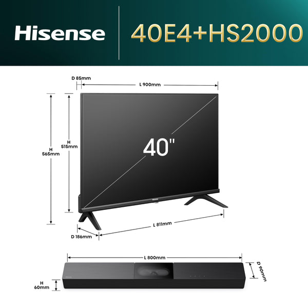 Hisense 40" 40E4QTUK FHD LED TV with Freely - Direct Lit LED, Dolby Audio, Natural Colour Enhancer, Games Mode, Sports Mode with Freely, Disney +, YouTube, Netflix