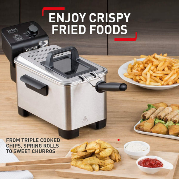 Tefal Deep Fryer Easy Pro, Stainless Steel, 3L capacity, 1.2kg, 4 Portions, 2100W, Semi Pro, Kitchen Fryer, Compact, Chips, Easy Cleaning, FR333040