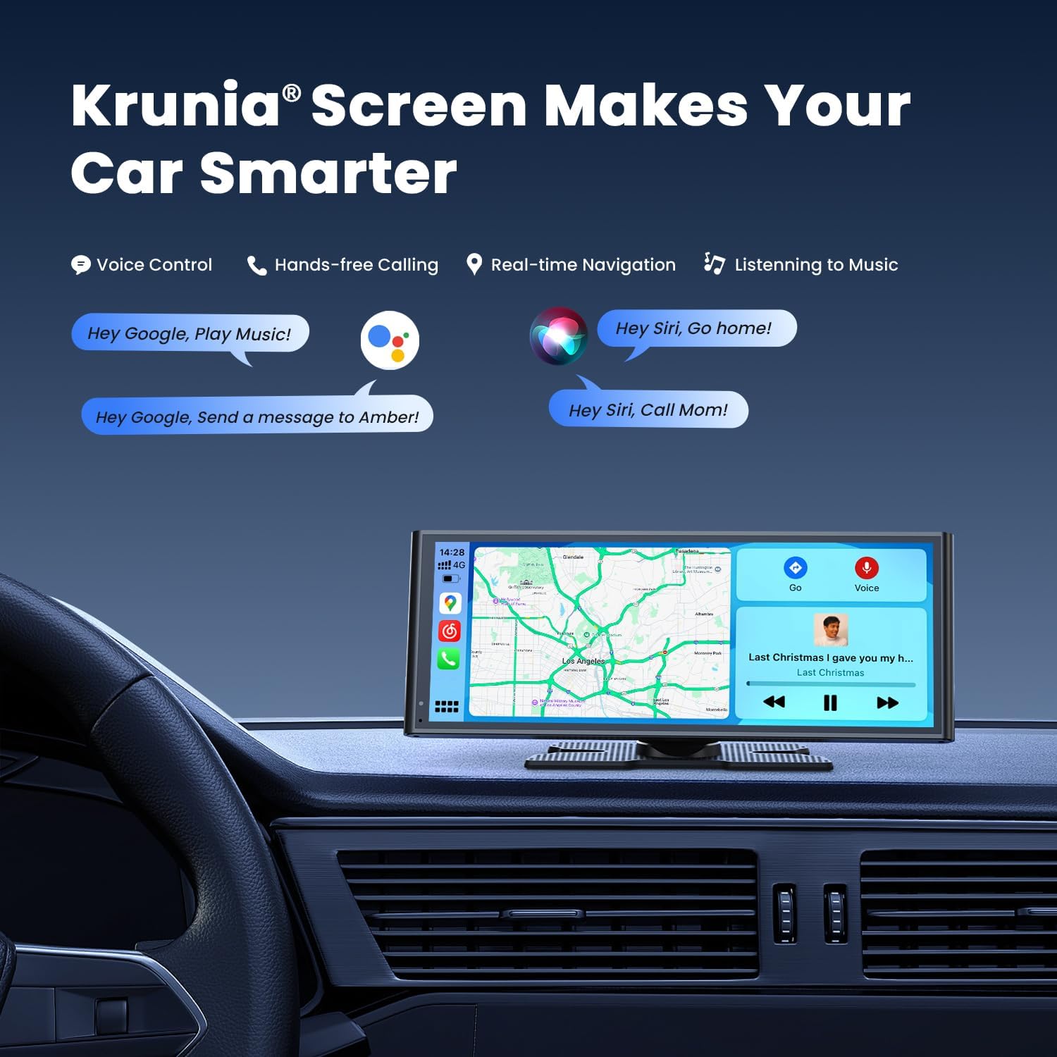 Krunia 9.26" Wireless Portable Car Play Screen for Apple CarPlay & Android Auto, OTA Updates, Backup Camera, Mirror Link, 5.0 Bluetooth, Voice Control, GPS Navigation, FM