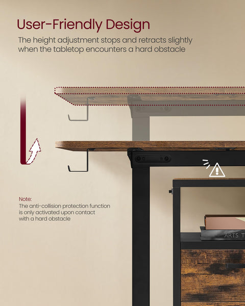 VASAGLE Electric Standing Desk, Height Adjustable Desk, 60 x 140 x (72-120) cm, 4 Memory Heights, Storage Pocket, for Home Office, Study, Rustic Brown and Ink Black LSD134K02