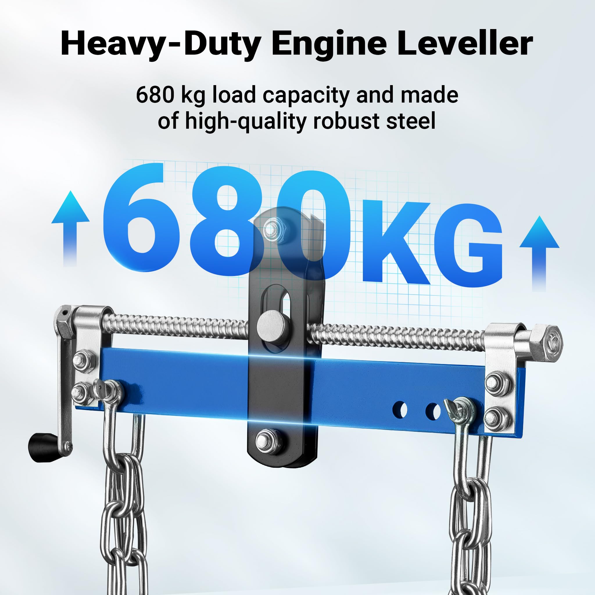 WilTec Solid Steel Engine Load Leveller - 750kg Max, Easy To Connect To Workshop Crane & Engine Stand, Includes four Chains with Safety Hooks