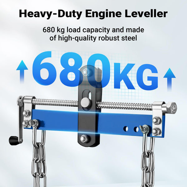 WilTec Solid Steel Engine Load Leveller - 750kg Max, Easy To Connect To Workshop Crane & Engine Stand, Includes four Chains with Safety Hooks