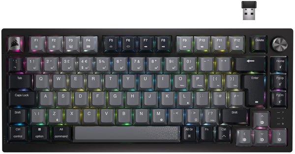 Corsair K65 PLUS WIRELESS 75% RGB Hot-Swappable Mechanical Gaming Keyboard – Pre-Lubricated MLX Fusion Tactile Switches – Dual-Layer Sound Dampening – PBT Keycaps – QWERTY UK – Black