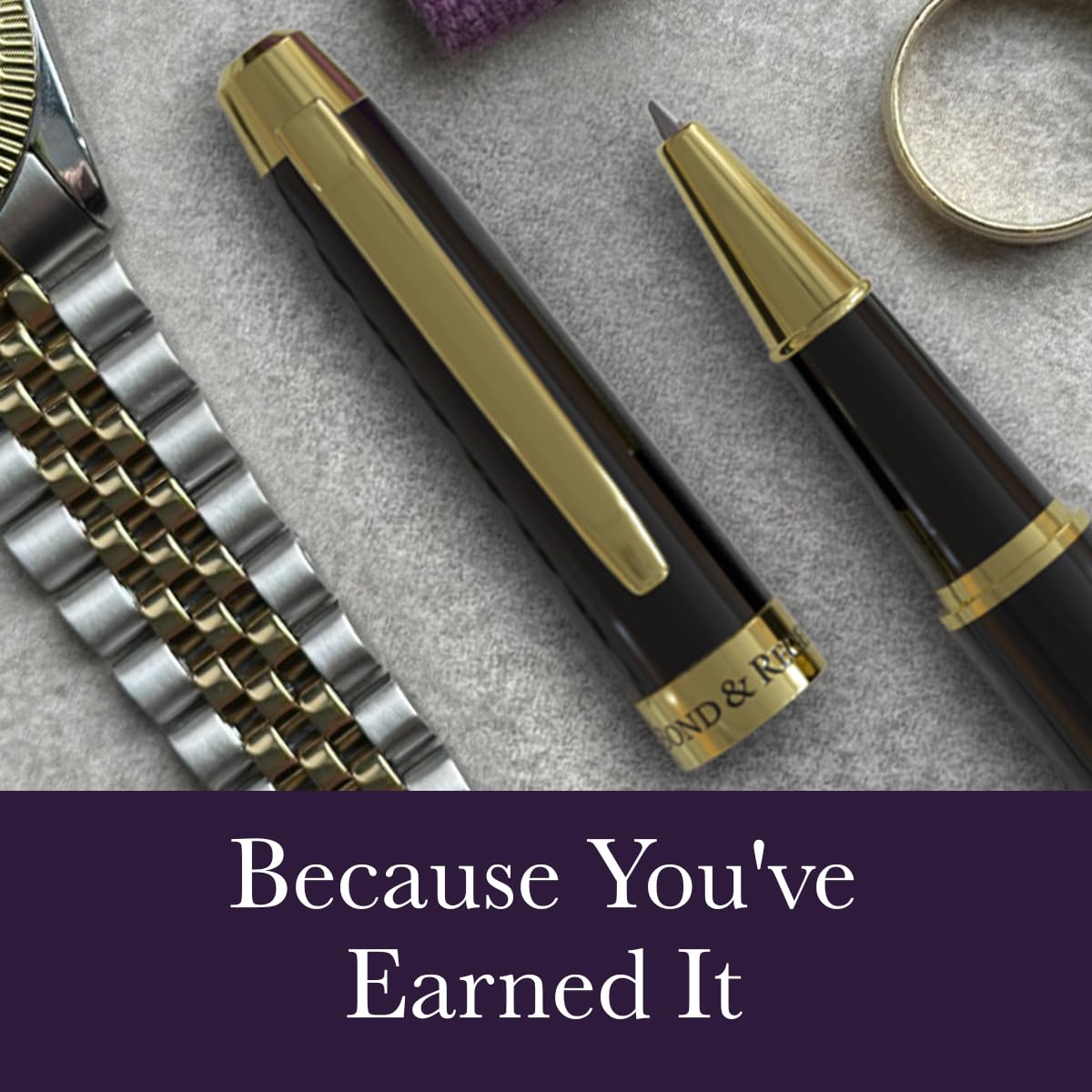 Bond & Regent Gloss Black & 24 Karat Gold - Certified Luxury Grade Rollerball Pen | Nice Gift for Men & Women