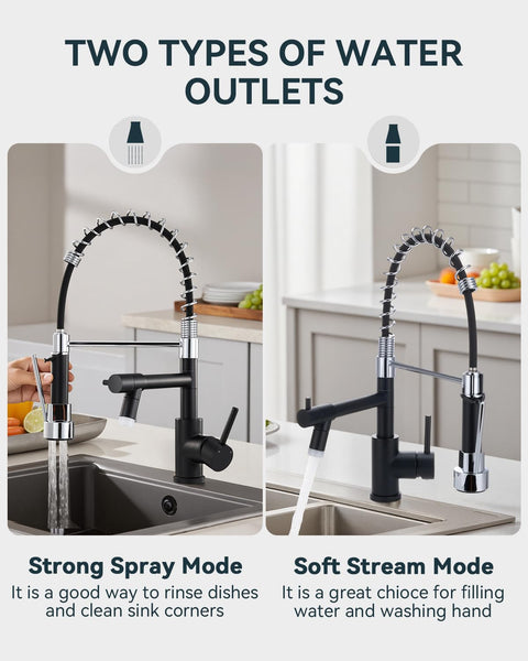 Warmiehomy 5 Modes Kitchen Taps Mixer with Pull Out Spray,High Arc 360° Swivel Dual Spout Pull Down Stainless Steel Kitchen Sink Taps,Brushed Nickel