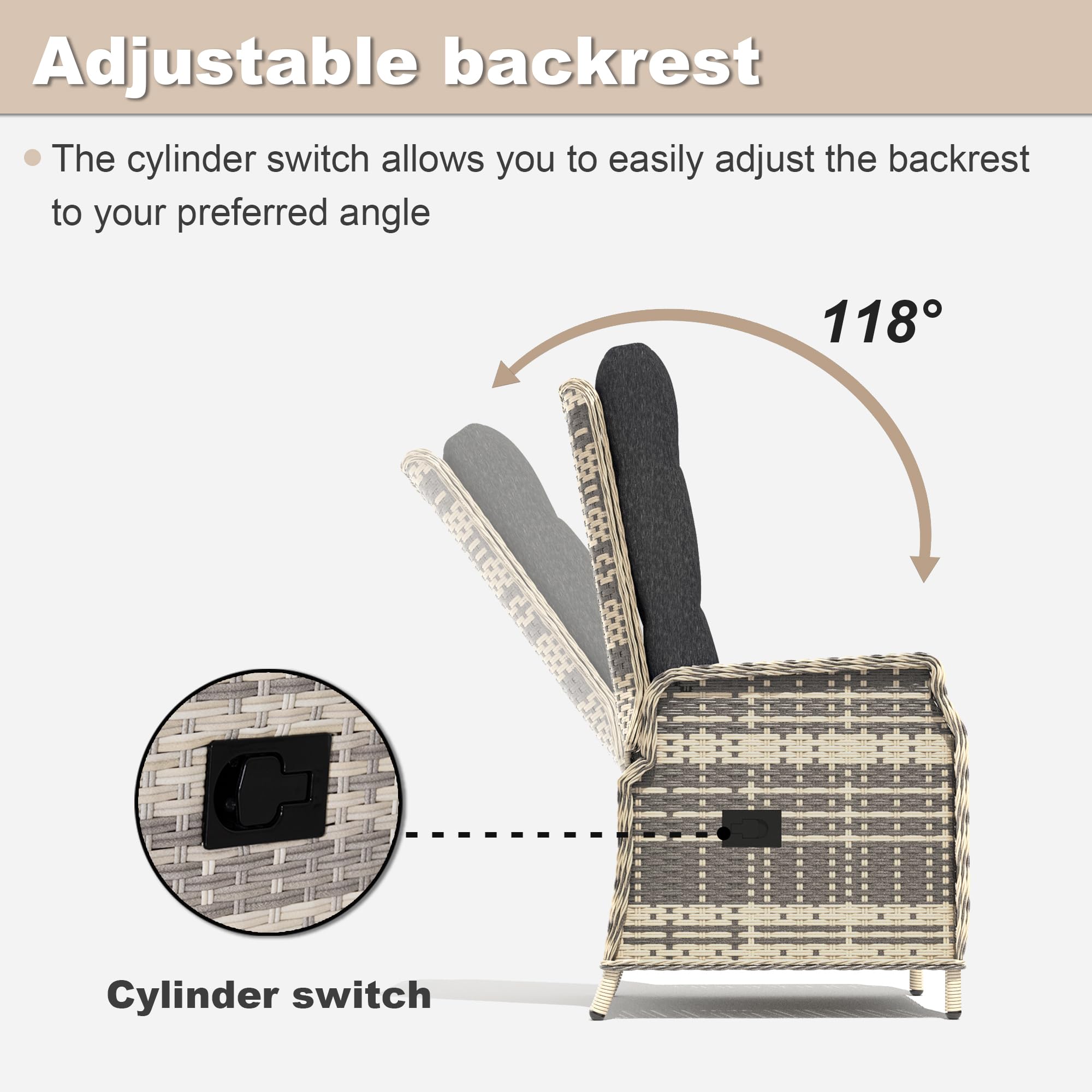 Trumbeak Polyrattan Lounge Set - 3 People Garden Furniture Seating Set Table - Seat Set with Adjustable Backrest Made of Garden Sofa, Side Table for Garden, Black
