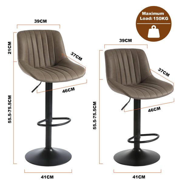 Youhauchair Bar Stools Set of 2, Swivel Counter Height Barstools with Back, Adjustable PU Leather Bar Chairs, Modern Armless Kitchen Island Stool, Black