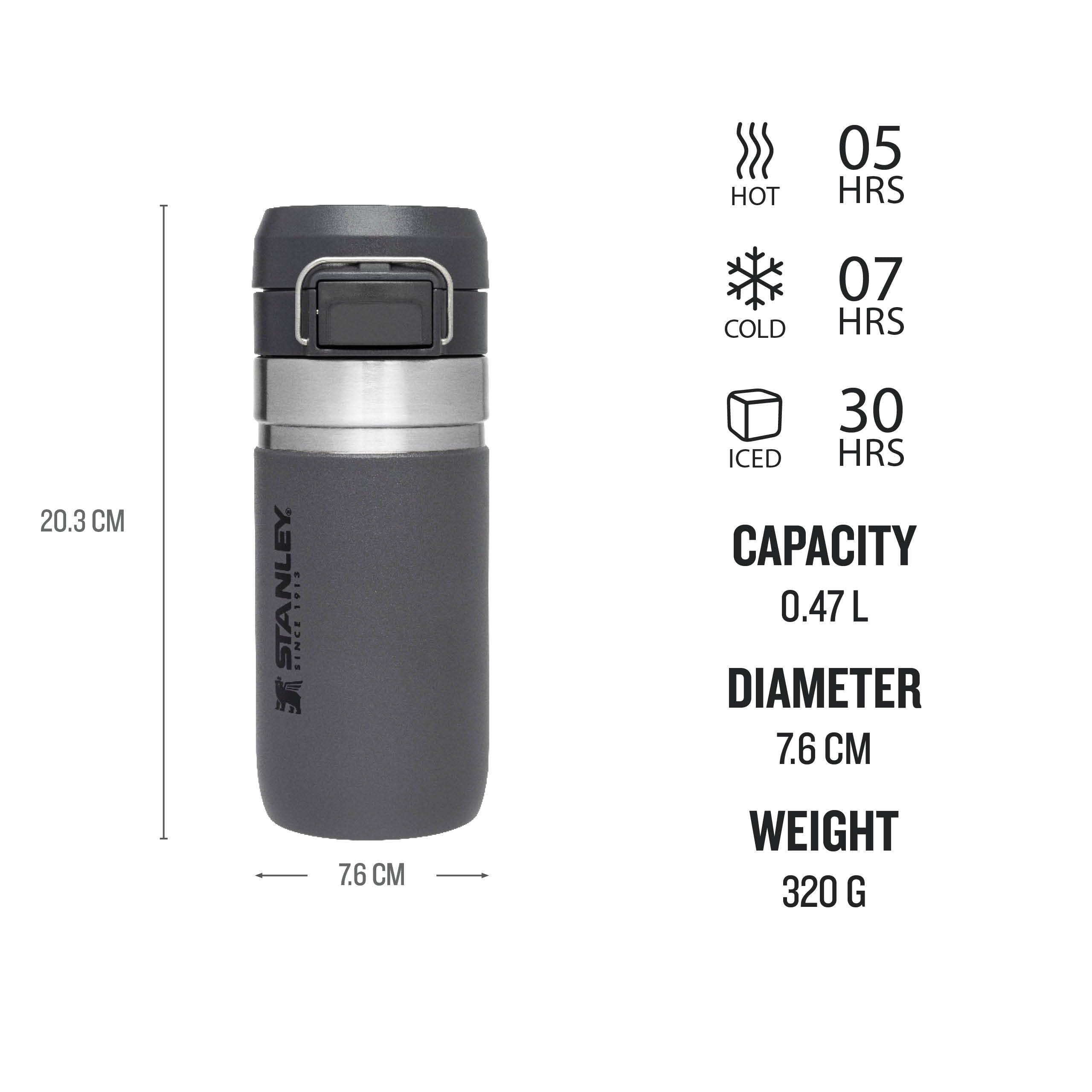 STANLEY Quick Flip Stainless Steel Water Bottle 0.47L - Keeps Cold For 7 Hours - Leakproof - BPA-Free Thermal Flask - Dishwasher Safe - Cup Holder Compatible