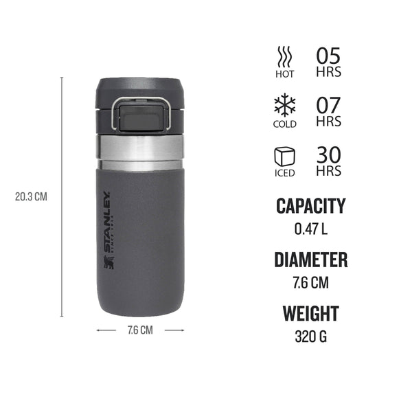 STANLEY Quick Flip Stainless Steel Water Bottle 0.47L - Keeps Cold For 7 Hours - Leakproof - BPA-Free Thermal Flask - Dishwasher Safe - Cup Holder Compatible
