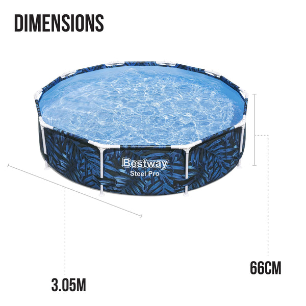 Bestway Steel Pro Swimming Pool Set | Above Ground Round Paddling Pool, 10’ x 30"