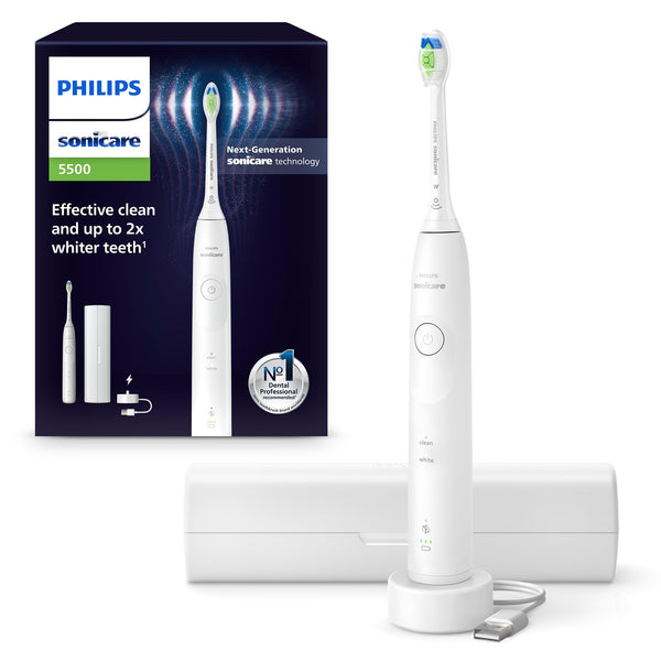 Philips Sonicare 5500 Electric Toothbrush, Sonic Toothbrush with 2 Modes, Pressure Alert, EasyStart, SmarTimer and BrushPacer, White, Model HX7110/02 [New Technology]