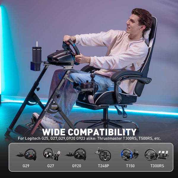 GTPLAYER Steering Wheel Stand for G25 G27 G29 G920 Foldable Racing Wheel Stand with Cup Holder Adjustable Height/Angle, Driving Simulator Gaming Wheel Stand
