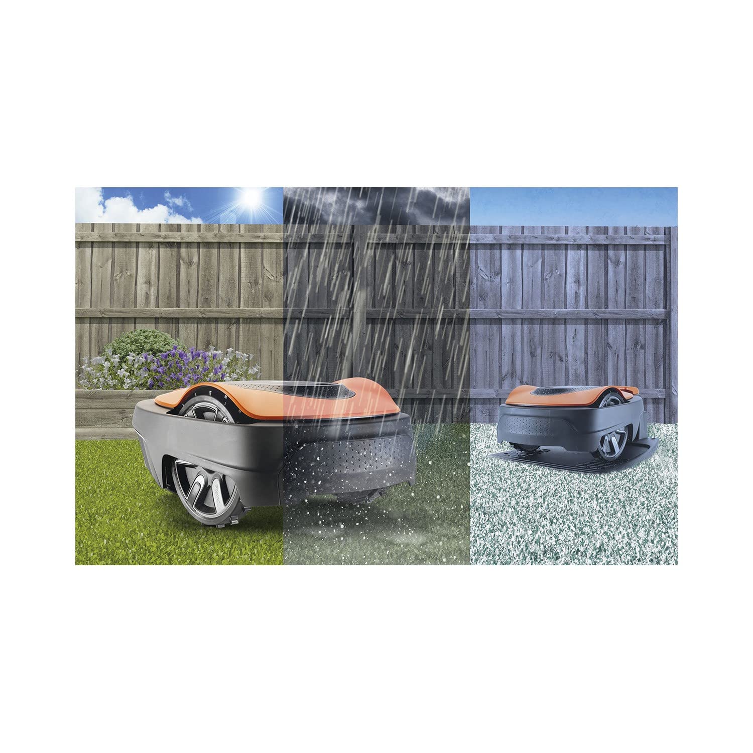 Flymo EasiLife 250 GO Robotic Lawn Mower - Cuts Up to 250 sq m, Ultra Quiet Mowing, Manicured Lawn, Bluetooth Application Control, Safety Sensors, Hose Washable, Lifestyle Functions, Orange and Grey