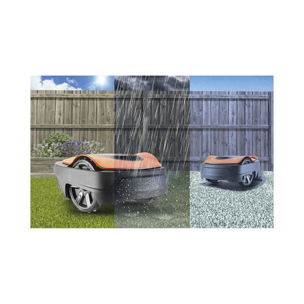 Flymo EasiLife 250 GO Robotic Lawn Mower - Cuts Up to 250 sq m, Ultra Quiet Mowing, Manicured Lawn, Bluetooth Application Control, Safety Sensors, Hose Washable, Lifestyle Functions, Orange and Grey