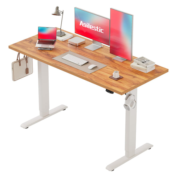 Agilestic L-Shaped Electric Standing Desk, 140cm Height Adjustable Sit-Stand Desk for Home Office, Ergonomic Computer Desk with Spliced Board, White