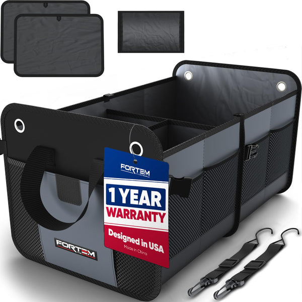 FORTEM Car Boot Organiser, SUV Boot Tidy, Trunk Storage, Collapsible Multi Compartment Car Organiser, Non Slip Bottom, Adjustable Securing Straps, Foldable Cover (65L)