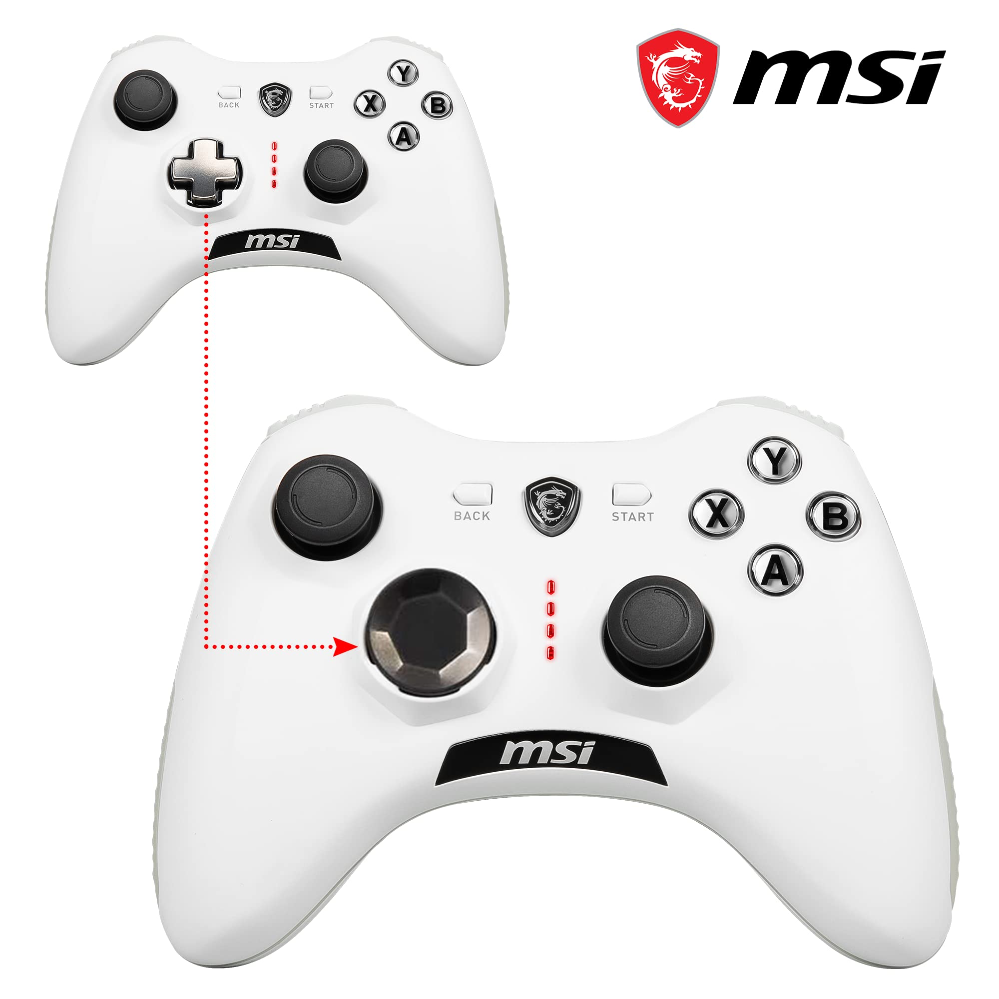 MSI FORCE GC20 V2 WHITE Wired PC Gamepad Controller - Interchangeable D-Pad Covers, Dual Vibration Motors, USB 2.0 - Wired