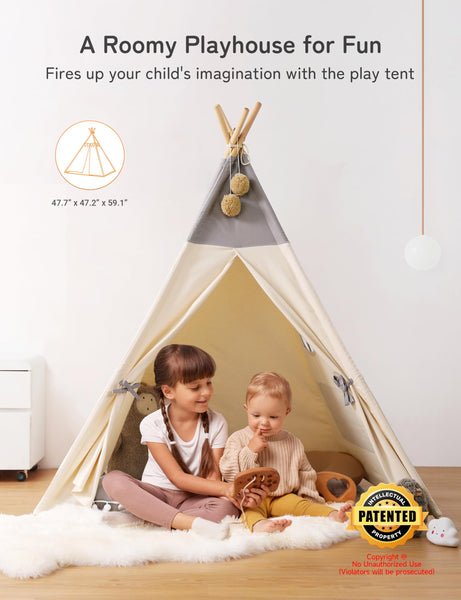 besrey Kids Play Tent Playhouse for Indoor & Outdoor – Spacious Design with Windows, Christmas Tree Flag & Lights Included