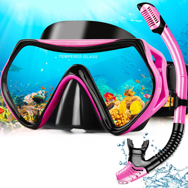 Hydomi Snorkel Set Adults 180° Panoramic Anti-Fog Snorkel Mask with Dry Top Valve, Leak-Proof Tempered Glass Diving Set for Swimming Snorkeling, Travel-Friendly Kit with Adjustable Straps